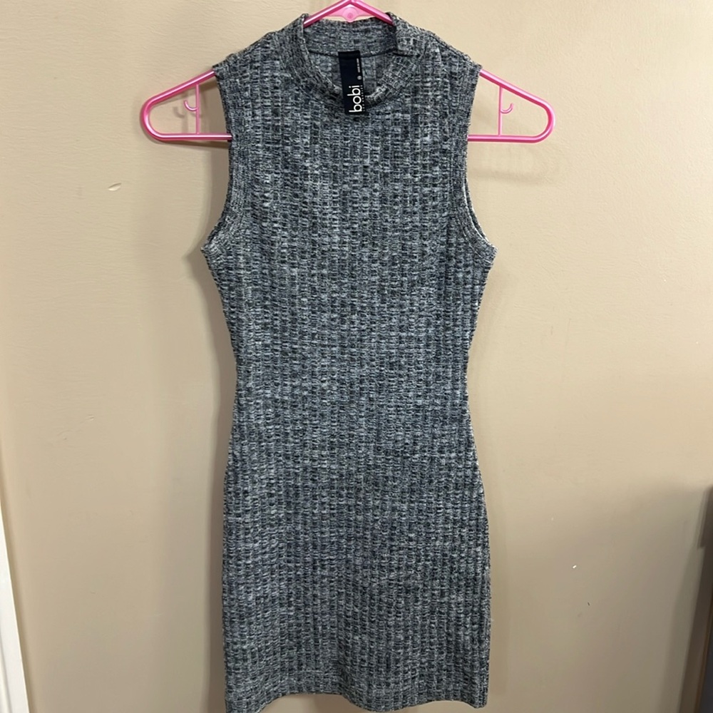 bobi LA XS Bodycon Gray Ribbed Sweater Sleeveless Dress with mock turtleneck